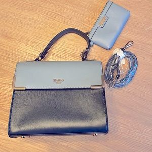 Dune London navy and denim blue purse with detachable wallet and shoulder strap